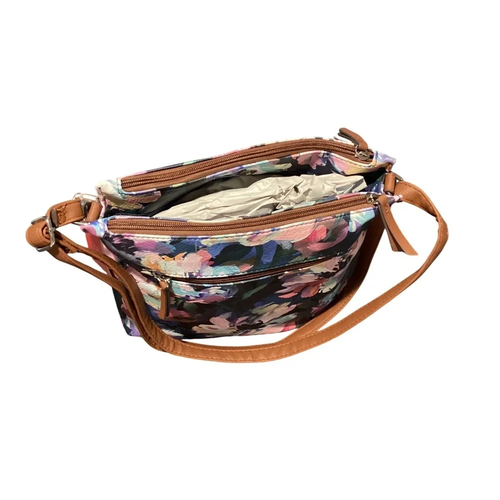 Rosetti Floral Print Crossbody Bag Blue Pink Multi Faux Leather Handbag New